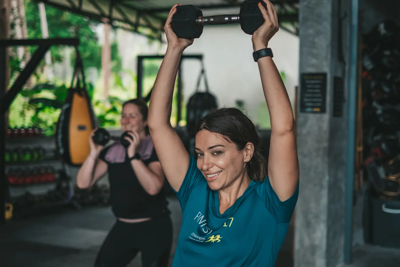 Abigail morris working out by the pool