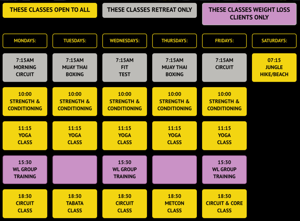 Fitness Class Timetable 