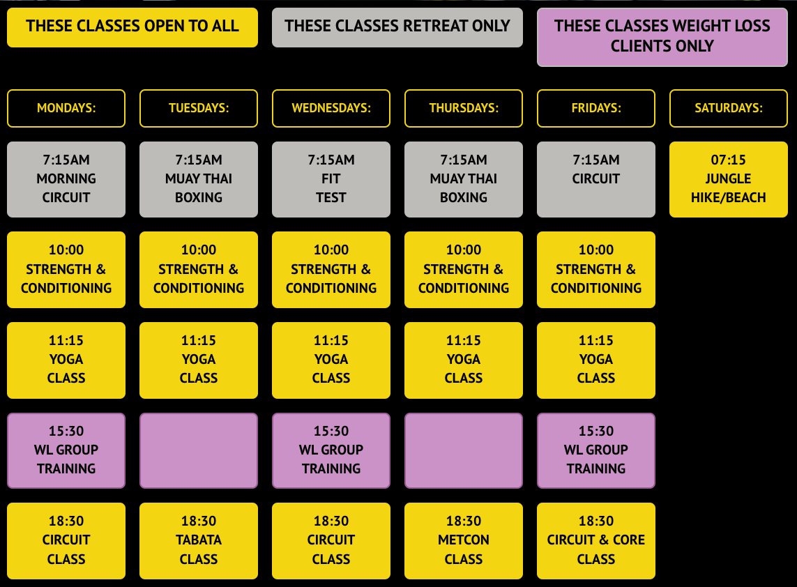 Fitness Class Timetable